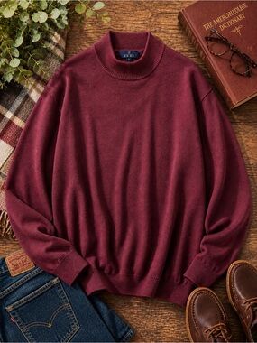 ENRO Burgundy Mock Neck Sweater Men’s Large Modal Cotton Blend Soft Lightweight